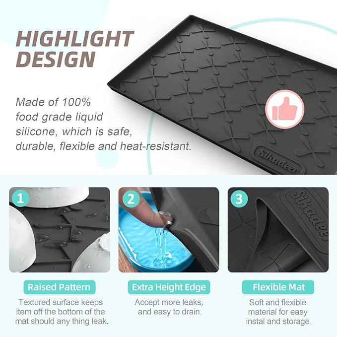 SIKADEER 25" x 22" Under Sink Mat Waterproof, Silicone Mat Kitchen Drawer Shelf and Cabinet Liner, Sink Protector for Kitchen Organizers and Storage, Boot Tray Pet Food Mats