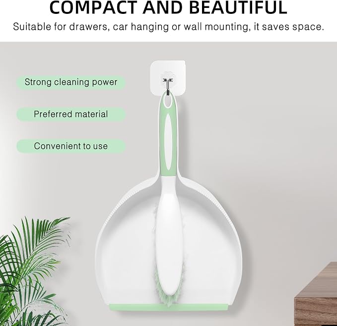 NACENA Dust Pan and Brush Set, Large Hand Broom and Dustpan Set Large Brush and Dustpan Set for Camping Broom and Dustpan Combo for Daily Cleaning Pet Hair Office Home Car, Light & Green