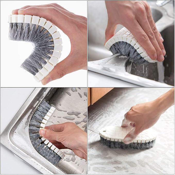 Dish Brush Set 4 Pack with Handle, Stiff Bristle Kitchen Scrub Brushes, Multi-Purpose Cleaning Brushes for Dishes, Pots, Sinks, Bottles, Grout Lines & Bathroom Surfaces
