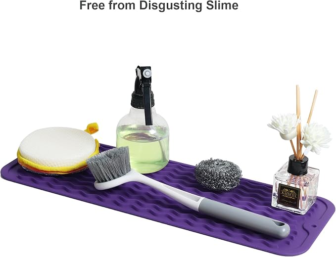 ZLR Small Dish Drying Mat (6" x 17" / 153 x 433mm) - Narrow Silicone Drainer for Kitchen Counter, Apartment & RV - Compact Sponge Holder & Sink Caddy Tray, Non-Slip Food-Grade Silicone (Meadow Violet)