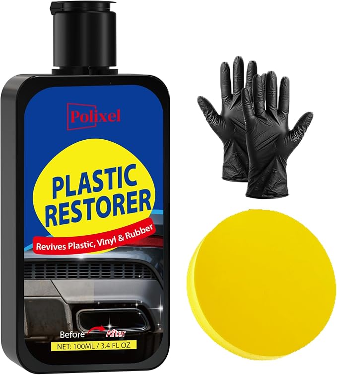 Plastic Restorer for Cars, Restores Faded Plastic, Vinyl, Rubber, Trim, Bumpers & Interior Surfaces to Like-New Finish - Brings Back Deep Black & Color, UV Resistant - 3.4OZ