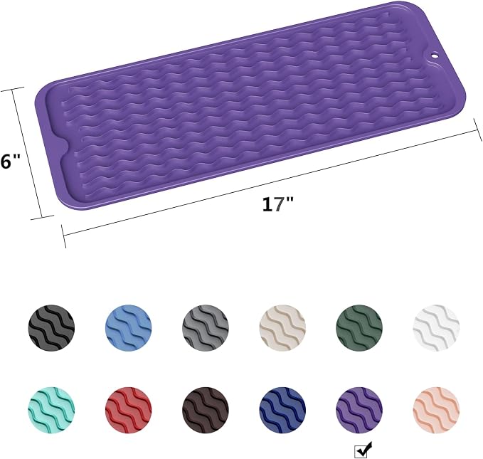 ZLR Small Dish Drying Mat (6" x 17" / 153 x 433mm) - Narrow Silicone Drainer for Kitchen Counter, Apartment & RV - Compact Sponge Holder & Sink Caddy Tray, Non-Slip Food-Grade Silicone (Meadow Violet)