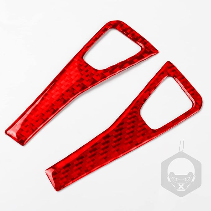 Red Real Carbon Fiber Trim for Tesla Accessories | for Model 3 2017-2022 / Model Y 2020-2024 Door Glass Lifting Window Power Switch Button Sticker Interior Thick Overlay Decal