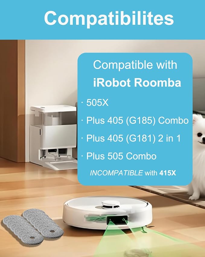 12 Pack Mop Pads for iRobot Roomba 505X, 405, 505 Robot Vacuum Cleaner | Washable Reusable High Density Microfiber Mopping Pads, Strong Absorption, Tool-Free Install, Durable Deep Cleaning