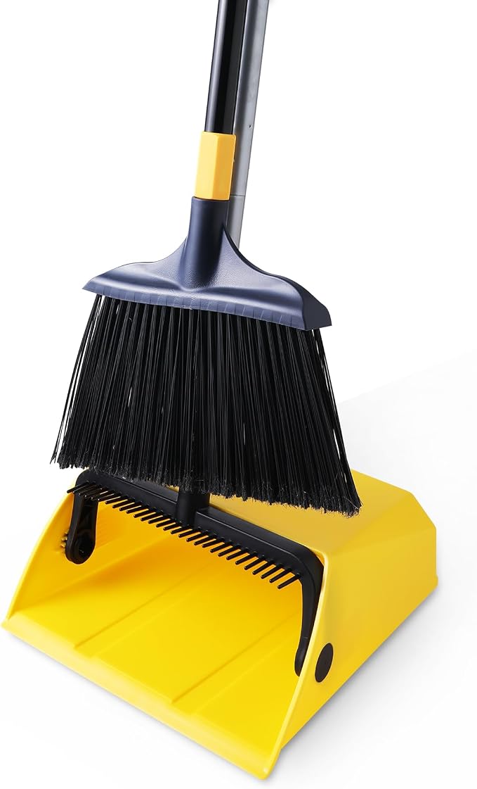 Yocada Commercial Broom and Dustpan Set with Comb Commercial Outdoor Indoor | for Courtyard Garage Lobby Mall Market Floor Home Kitchen Room Office Pet Hair Rubbish