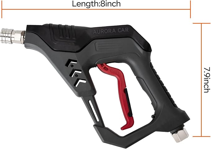 AURORA CAR Pressure Washer Short Gun, Commercial 5000 PSI 12 GPM, 1/4" QC | with 5 Spray Nozzle Tips, 3/8" Quick Connect Plug and M22-14/15mm Fittings, Power Washer Gun Compatible with Foam Cannon