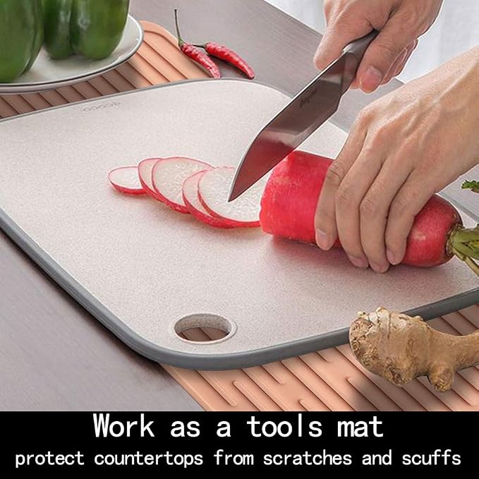 Dish Drying Mat,Large Silicone Drying Mat,Silicone Kitchen Countertop Drying Mat for Pots, Pans, Glassware, Silverware (Pink)