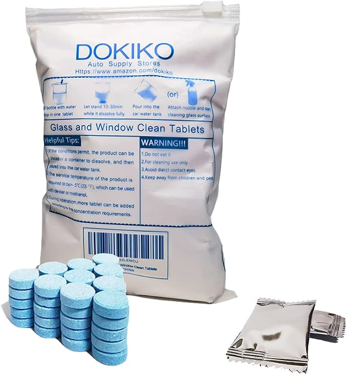 DOKIKO Glass Cleaner Refill Tablets - 50 Eco-Friendly Refill Packs,800fl oz Spray,Plastic-Free Formula for Windows, Mirrors & Windshields