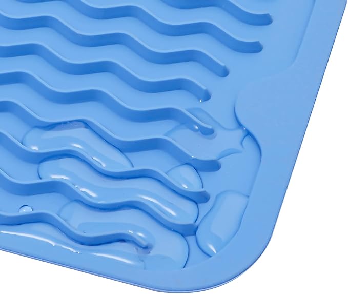 MicoYang Silicone Dish Drying Mat for Multiple Usage,Easy clean,Eco-friendly,Heat-resistant Silicone Mat for Kitchen Counter,Sink,Bar,Bottle,or Cup Lichen Blue M 17 inches x 6 inches