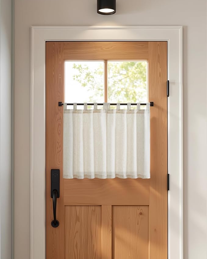 jinchan Linen Tier Curtains, Tab Top, 26x24, 2 Panels, Natural | Light filtering, linen blend, farmhouse style, rustic decor, cafe curtain, kitchen, bathroom, laundry room, RV, small windows