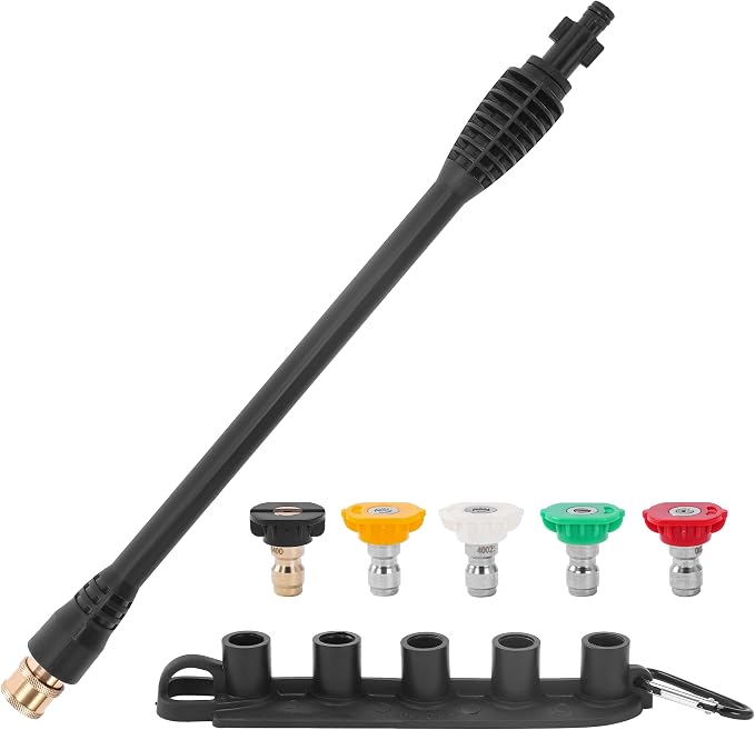 FIXFANS Pressure Washer Wand 16 Inch Compatible with Ryobi, Portland, Husky | Replacement Power Washer Wand with 1/4” Quick Connect, 5 Spray Nozzles, 1 Tips Holder, Black