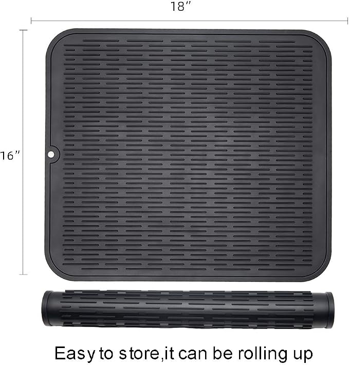 ZLR 2 Pcs Heavy-Duty Silicone Dish Drying Mat (16" x 18" / 401 x 455mm) - XL Family-Size Thick 5mm Drainboard for Pots, Pans & Heavy Cookware - Oversized Trivet & Counter Protector, Non-Slip (Black)