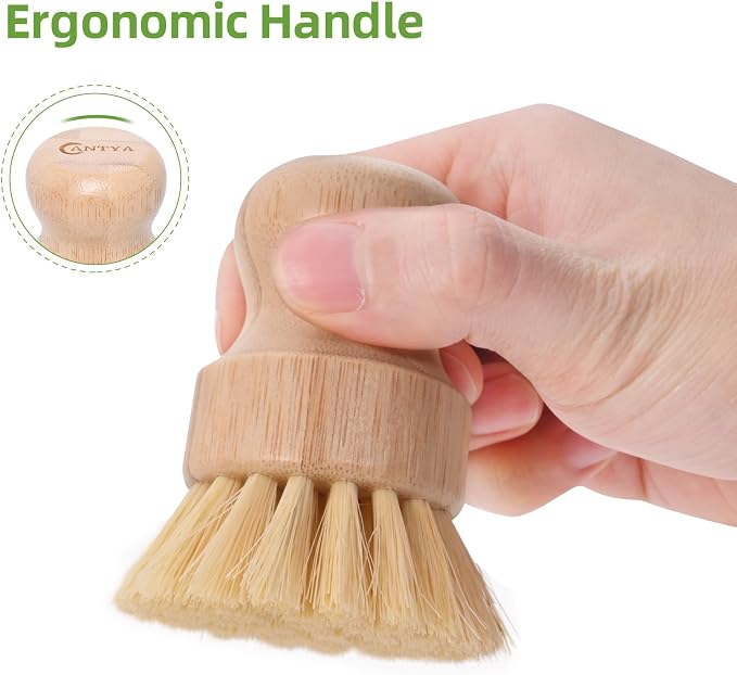 6 Packs Bamboo Scrub Brush - Soft Bristle Natural Dish Brush Compostable Bamboo Dish Scrubber for Dishes Pans Grills and Stoves