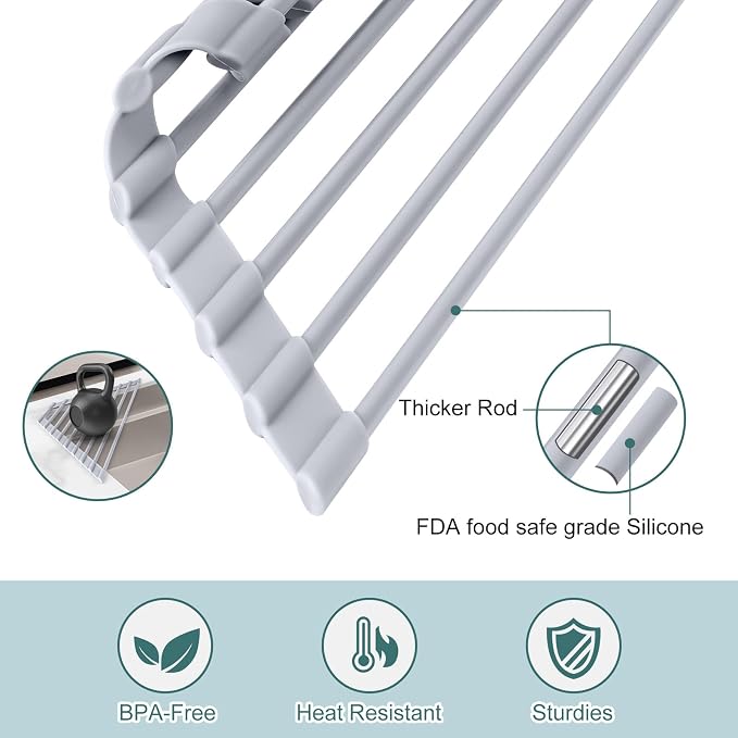 MERRYBOX Triangle Roll Up Dish Drying Rack Over The Sink, 2025 Anti-Rust Sink Drying Rack with Full Silicone Wrapped for Top of Corner, Anti-Slip Organizer for Kitchen