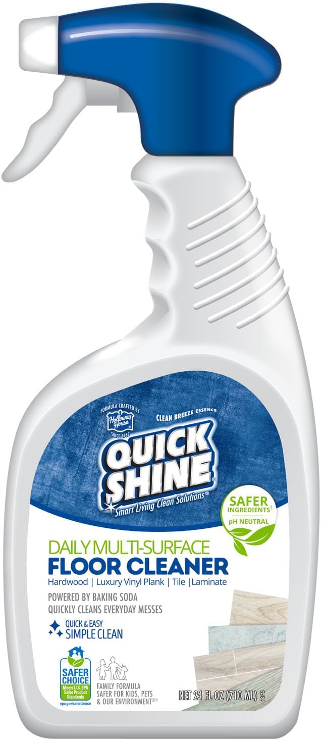 Quick Shine Multi-Surface Floor Cleaner 24 oz, Streak-Free, No Residue | Powered by Baking Soda, Clean Breeze Essence, pH Neutral, No Rinse, PFAS & Ammonia Free, EPA Safer Choice Made in USA
