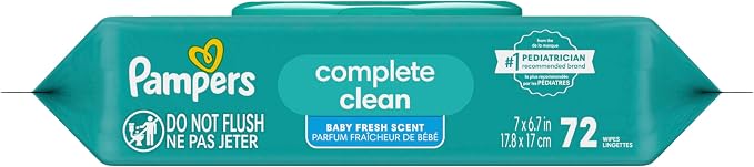 Pampers Baby Wipes, Complete Clean Baby Fresh Scented Wipe, Gently Cleans Head to Toe, 72 Total (1 Flip-Top Packs) (Pack of 8)