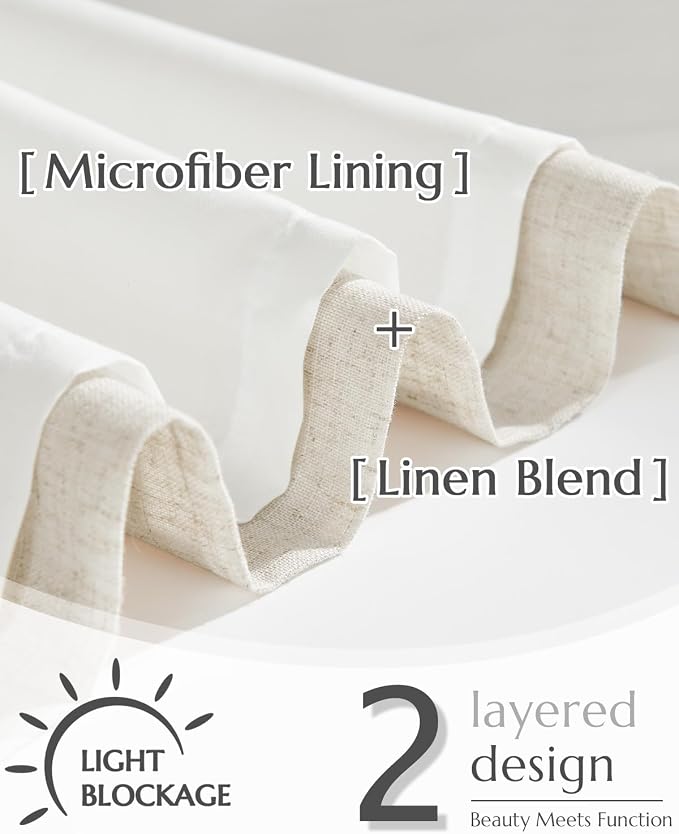 jinchan Linen Tier Curtains with Lined, 26x36, 2 Panels, Natural | Light filtering, rod pocket, cafe curtains, machine washable, small window treatment, cottage style, kitchen, laundry room