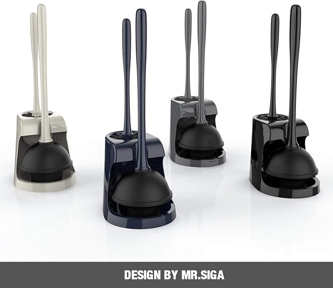 MR.SIGA Toilet Plunger and Bowl Brush Combo for Bathroom Cleaning, Gray, 2 Sets