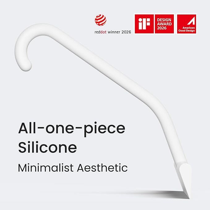 dancemoon JustHang Shower Squeegee with Built-in Hook, 10-Inch White | Award-Winning Design, All-One-Piece Soft-Touch Silicone, for Glass Door, Bathroom, Window, Mirror, Tile Wall, Car