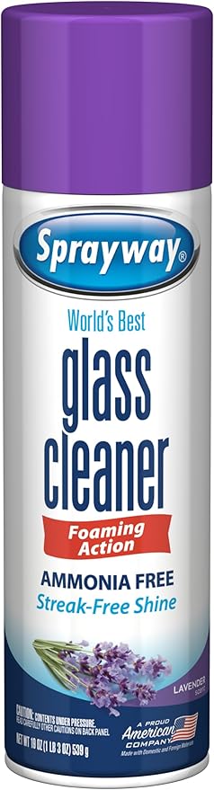 Sprayway Glass Cleaner Lavender Scent Foaming Aerosol Spray, 19oz, Ammonia-Free, Streakless, Fast-Acting | Cleans & Polishes Glass Surfaces | Removes Fingerprints, Dust, Dirt, 6 Count (Pack of 2)
