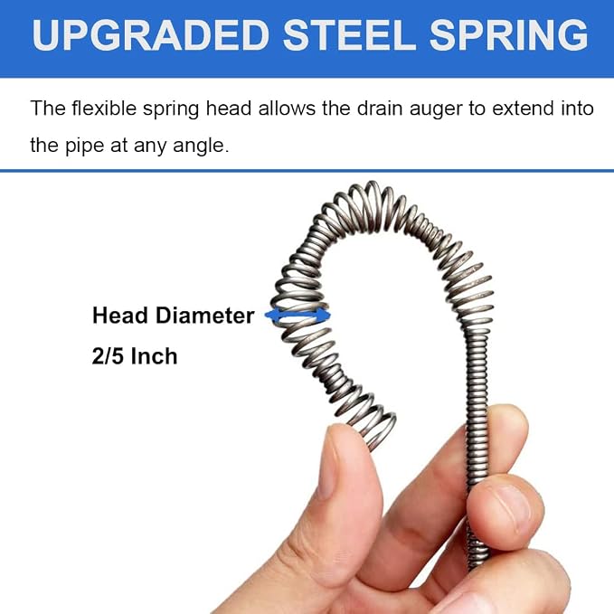 Drain Auger, Clog Remover with Drill Adapter, 25 Feet Flexible Plumbing Snake Use Manually or Powered for Kitchen, Bathroom and Shower Sink, Comes with Gloves (blue)