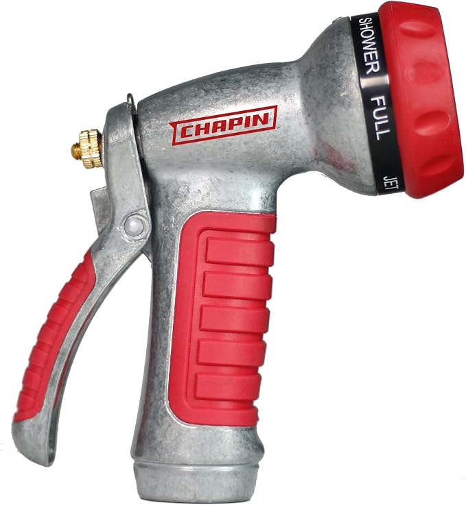 Chapin International 4610 Professional Heavy Duty 7-way Spray Nozzle With Ergonomic Rubber Grip, Black/Red