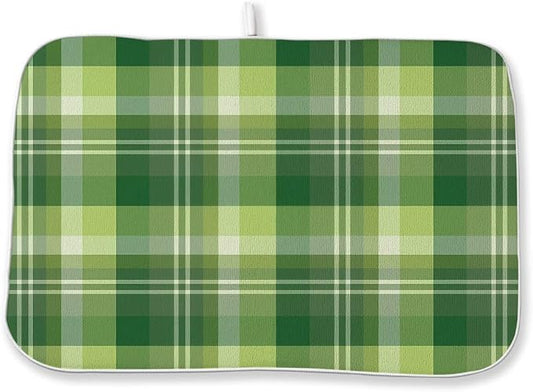 St. Patrick's Day Dish Drying Mat 18 x 24 Inch Green Buffalo Plaid Drying Mat for Kitchen Counter Absorbent Spring Green Dishes Dry Pad for Drainer Rack Kitchen Fast Dry
