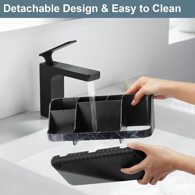 GFWARE Marble Black Toothbrush Holders for Bathrooms - Detachable 7 Slots Bathroom Organizer Countertop Matte Black Electric Toothbrush and Toothpaste Holder for Bathroom Counter Vanity Sink Storage