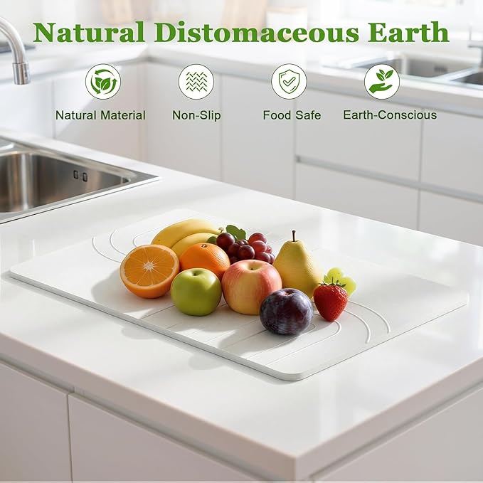 Luxspire Large Stone Drying Mat for Kitchen Counter 24"x16"- Fast-Absorbing Dish Drying Mat Non-Slip Stone Dish Drying Mat for Dishes, Cups Waterproof Counter Protector for Kitchen Bathroom, White