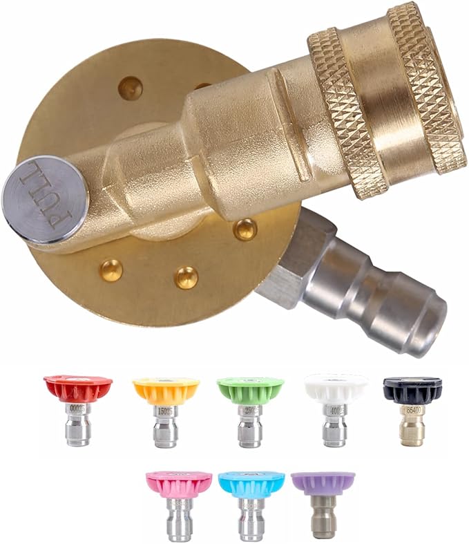 Meteor Blast Pivoting Coupler with 8 pressure washer nozzle tips 2.5gpm, 270 Degree with 7 Angles, heavy duty design and Stainless Steel Lock, Clean Hard to Reach Area, 5000PSI