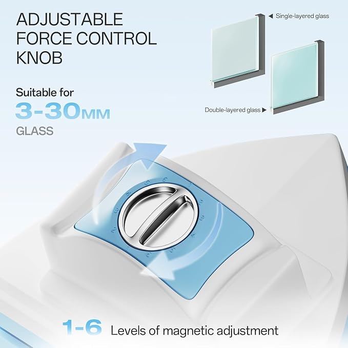 Magnetic Window Cleaner, Adjustable Double Sided Window Cleaning Tool for Single & Double Glazed Glass (0.10"–1.20") High-Rise Glass Wiper with 2.6m Safety Rope
