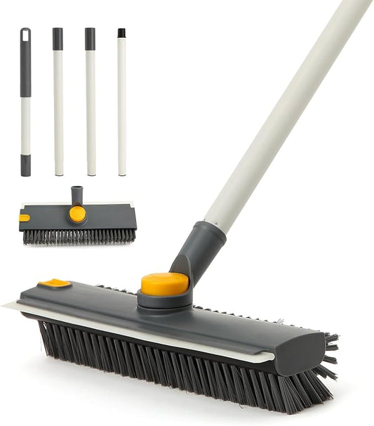 Yocada Floor Scrub Brush 3 in 1 Dual-Sided Stiff Bristle Scrubber Brush | with Scrape Squeegee Indoor&Outdoor for Cleaning Bathroom Kitchen Patio Pool Garage Wall Deck 53.9"