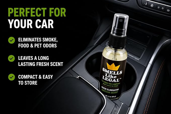 Matcha Scent 3 oz Travel Size Odor Eliminator Spray – Eliminates Smoke, Cannabis, Pet & Food Odors – Fabric Safe – Made in USA