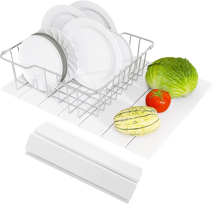 Hopegiver Stone Drying Mat for Kitchen Counter, 16" x 12" Quick Dry Diatomaceous Earth Dish Drying Mat, Super Absorbent, Non-Slip & Foldable, Modern White Countertop Mat (White,16''x12'')