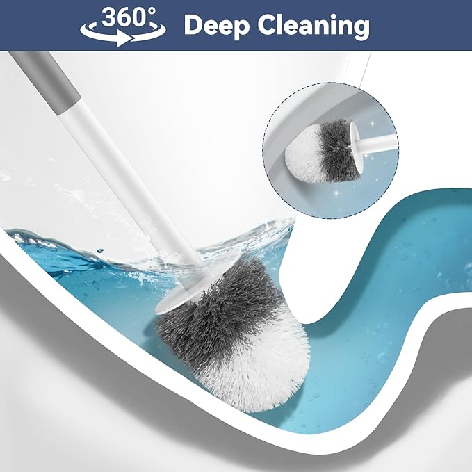 Toilet Brush, 3 Pack Compact Toilet Bowl Brush and Holder Set with Nylon Bristles Toilet Cleaner Brush Hidden Toilet Scrubber Brush for Bathroom Cleaning, Grey & White