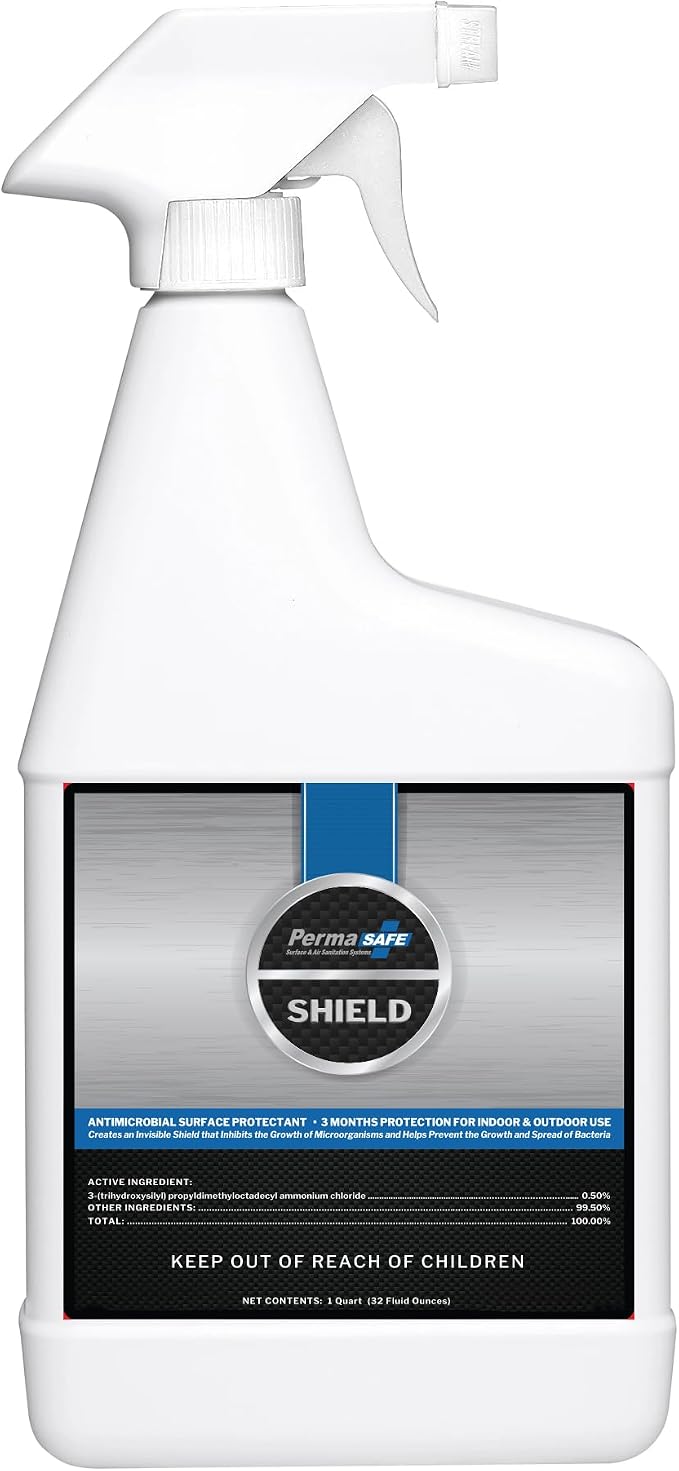 PermaSafe SHIELD 90-Day Antimicrobial Surface Protectant Spray | Long-Lasting, Multi-Surface Protection Against Growth & Spread of Bacteria, Mold, Mildew, Fungi & Algae | Indoor & Outdoor Use - 32 Oz