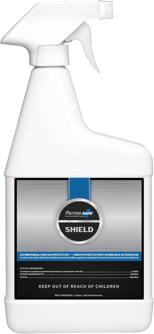 PermaSafe SHIELD 90-Day Antimicrobial Surface Protectant Spray | Long-Lasting, Multi-Surface Protection Against Growth & Spread of Bacteria, Mold, Mildew, Fungi & Algae | Indoor & Outdoor Use - 32 Oz
