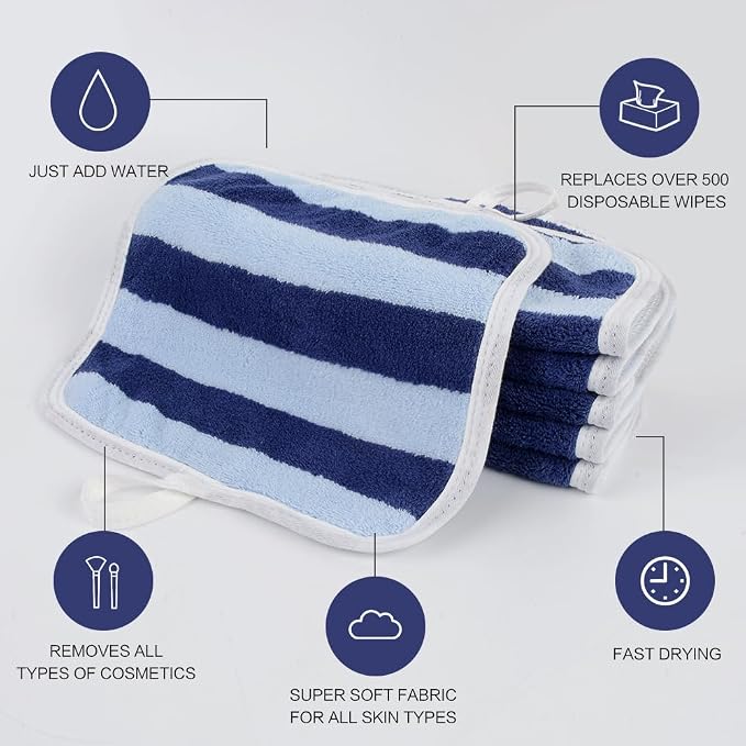SINLAND Microfiber Facial Cloths Fast Drying Washcloth 8inch x 8inch Absorbent Face Wash Cloth Soft Makeup Remover Cloths