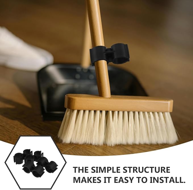 BESPORTBLE 4pcs Broom Connection Buckle - Plastic Dustpan Clip & Broom Holder Connector for 1.8-2cm Pipes: Room Organization Storage Organizer Black