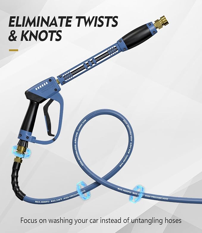 Pressure Washer Gun and Hose Kit, 4800PSI Flexible & Kink-Resistant - Steel Braided & Durable High Power Washer Hose 100 FT with 3/8" Swivel Quick Connector and M22 14mm Adapters & 5 Nozzles