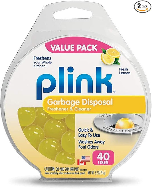 Plink Garbage Disposal Cleaner, Freshener & Odor Removing Balls, Easy to Use, Fresh Lemon Scent, 40 Count, 2 Pack