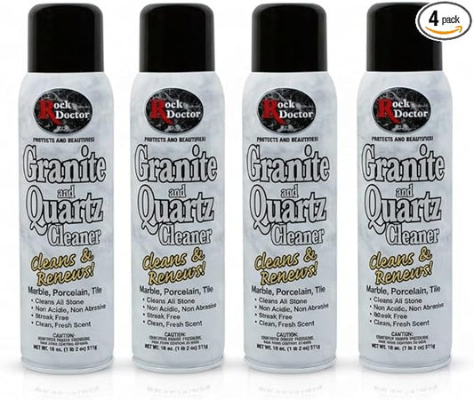 Rock Doctor Granite & Quartz Cleaner Spray 18 oz. Can, Cleans Tile, Marble, Kitchen Countertop, and Natural Stone Surfaces, Streak-Free Shine - Pack of 4