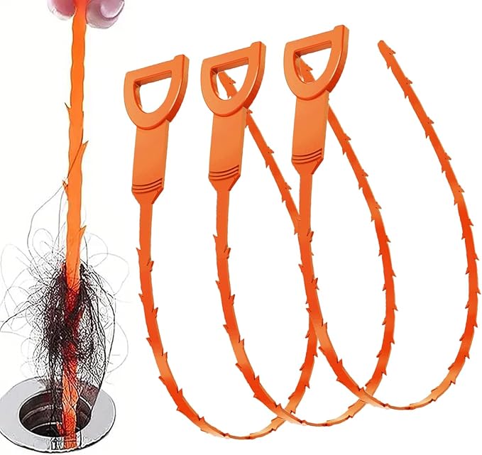 Drain Snake Clog Remover:3 Pcs Hair Clog Auger, 25 Inch Drain Cleaner Tool Suitable for Dredging Clogged Pipes, Sink, Shower Drains(Orange)