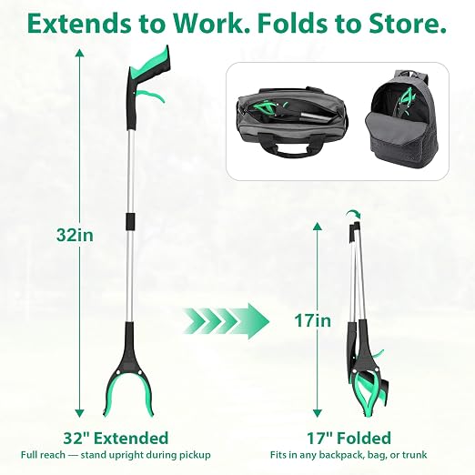4 Pack 32 Inch Grabber Reacher Tool, Heavy Duty Trash Grabber Tool | Trash picker upper grabber and grabbers for seniors, with 4 color-coded tools for home, yard and daily outdoor cleanup.