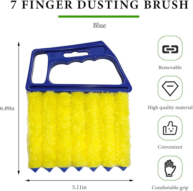 DXNQ Blind Cleaner Duster Tool, Window Venetian Hand-held 7 Finger Dusting Cleaner Brush, Blinds Cleaning Brush Tool for Window Shutters Air Conditioner, Car Accessories (Blue)