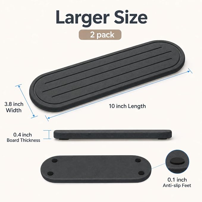 Razborci 2PCS Water Absorbing Stone Drying Tray Mat for Bathroom Sink & Kitchen Counter Faucet Organizer Decor, Quick Dry Dish Soap Dispenser Sponge Holder, Vanity Caddy Coaster,Dark Gray -10"*3.8"
