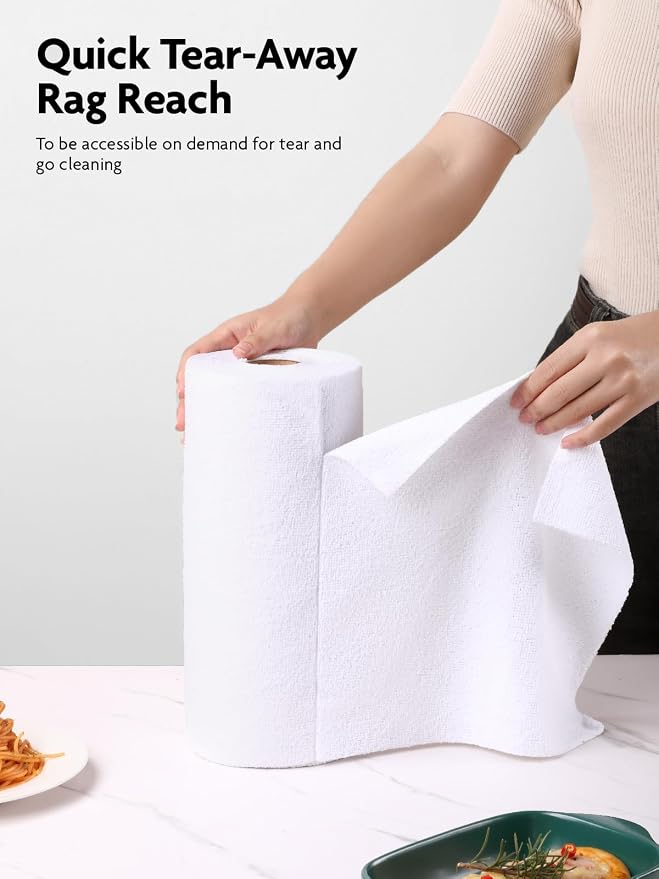Fantasticlean Microfiber Cleaning Cloth Roll- 40 Sheets, 12" x 12" (White) | Super Absorbent, Lint-free, Tear-away Microfiber Towel Roll, for All-Purpose Cleaning, Reusable Alternative to Paper Towels