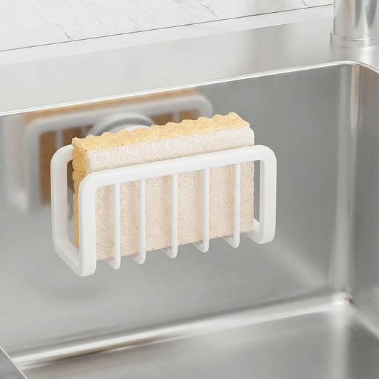 TAILI Sponge Holder for Kitchen Sink with Strong Suction Cup, Rustproof Aluminum Sink Caddy for Sponges, Removable Sponge Holder, Dish Brush for Scraper - White, 5.1" x 2.3"