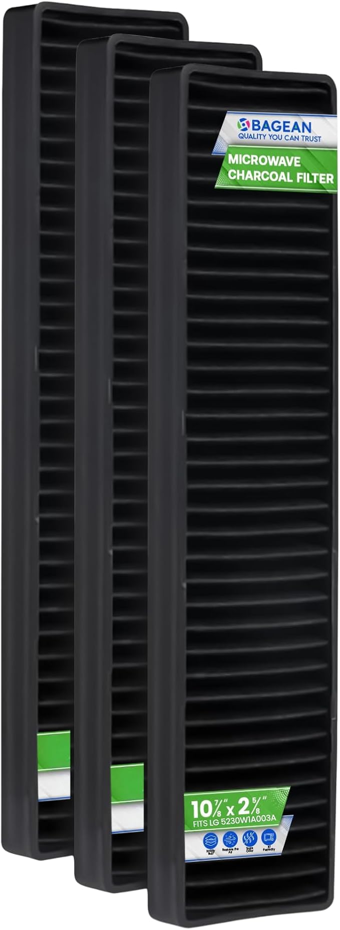 Microwave Charcoal Filter Replacement 10.9"x 2.6" Fits for LG 5230W1A003A - Compatible with Kenmore and LG Microwave Filter Replacement - Stove Vent Fan Filters Removes Odors & Freshens the Air (3-Pk)