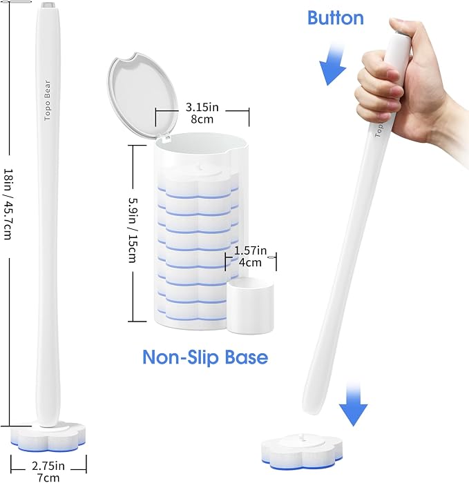 Topo Bear Disposable Toilet Bowl Brush with 40 Toilet Wand Refills, Toilet Bowl Cleaner Wands, Toilet Cleaning System Starter Kit